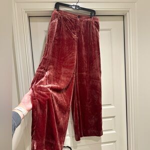 Anthropologie red velvet wide leg trousers size 14